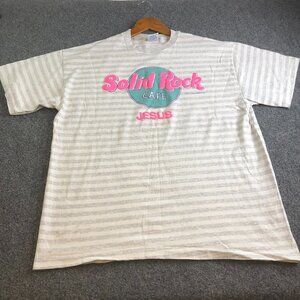 Premier Sportswear Shirt Mens XL Gray Striped Vintage 90s Jesus Solid Rock Retro